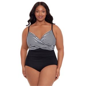 NEW Plus Size One Piece Striped Flattering Curves Swimsuit